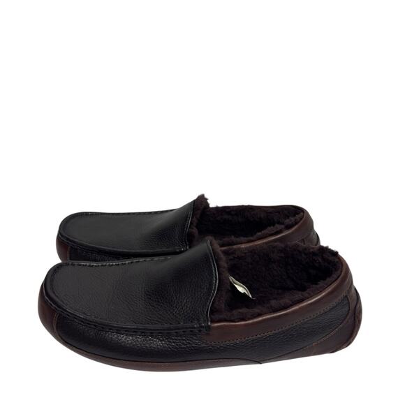 UGG MEN'S ASCOT DARK BROWN LEATHER SLIPPERS SIZE 13 NO BOX - Picture 1 of 8